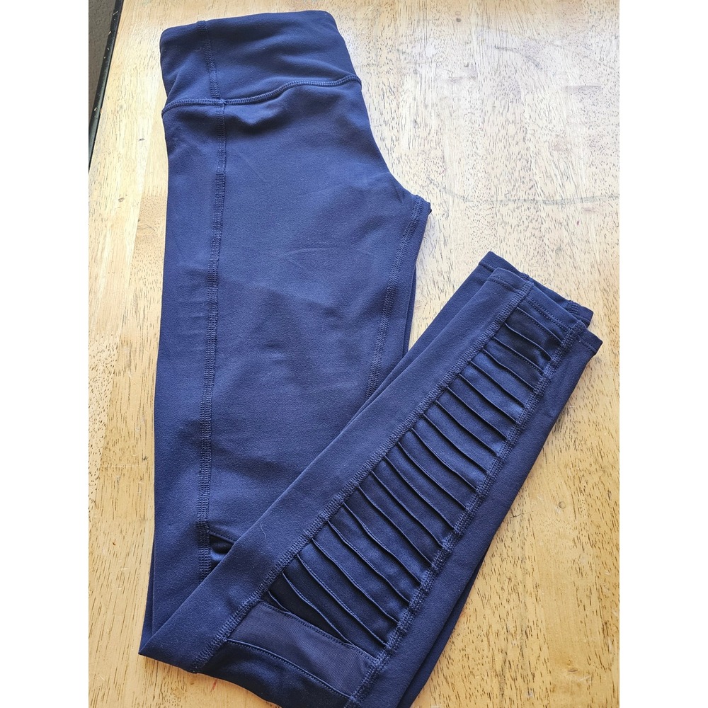 ALO Yoga Moto Leggings Women Size S Navy Blue High Waist Mesh Panel